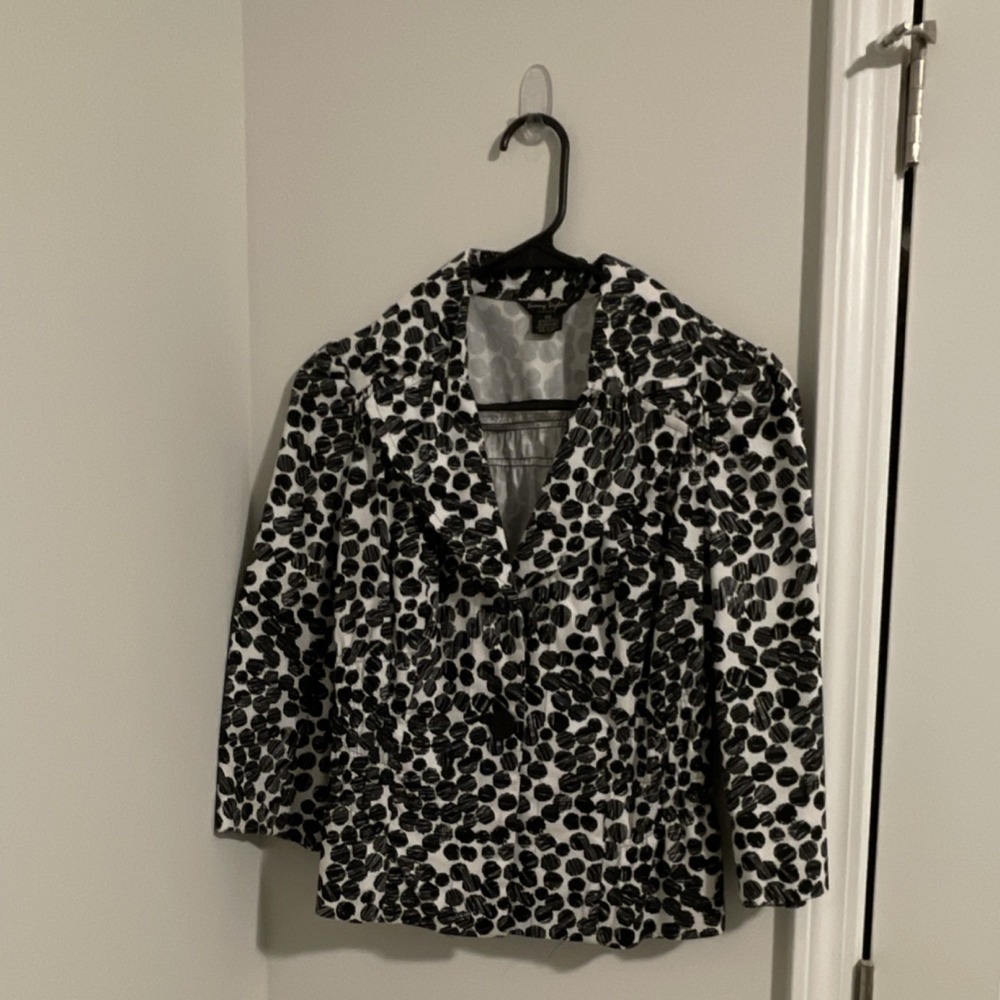 Sunny Taylor‎ Petite Polka Dot Jacket Womens PS Black White Preppy 3/4 Sleeve